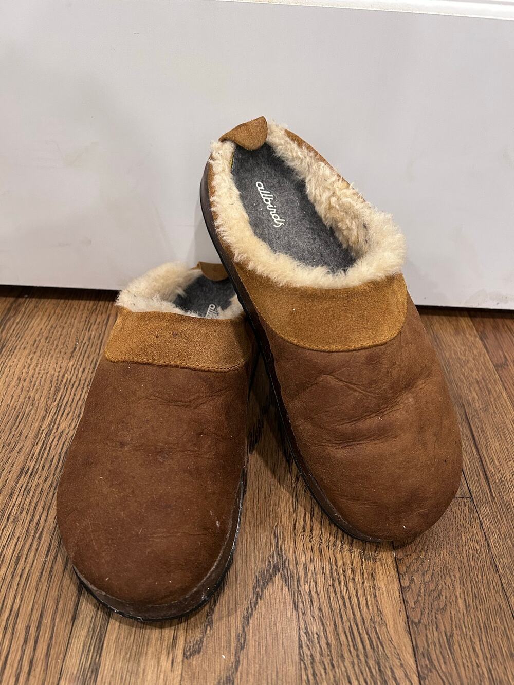 Allbirds Kiwi Brown Slip-On Wool Slippers Women Sz 10 Shearling Loungewear Cozy